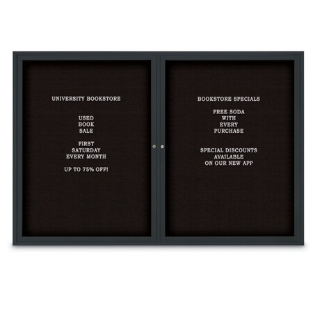 United Visual Products 48"x24" 1-Door Enclosed Outdoor Letterboard, Black Felt/Black Alum UV1166DSD4824-BLACK-BLACK